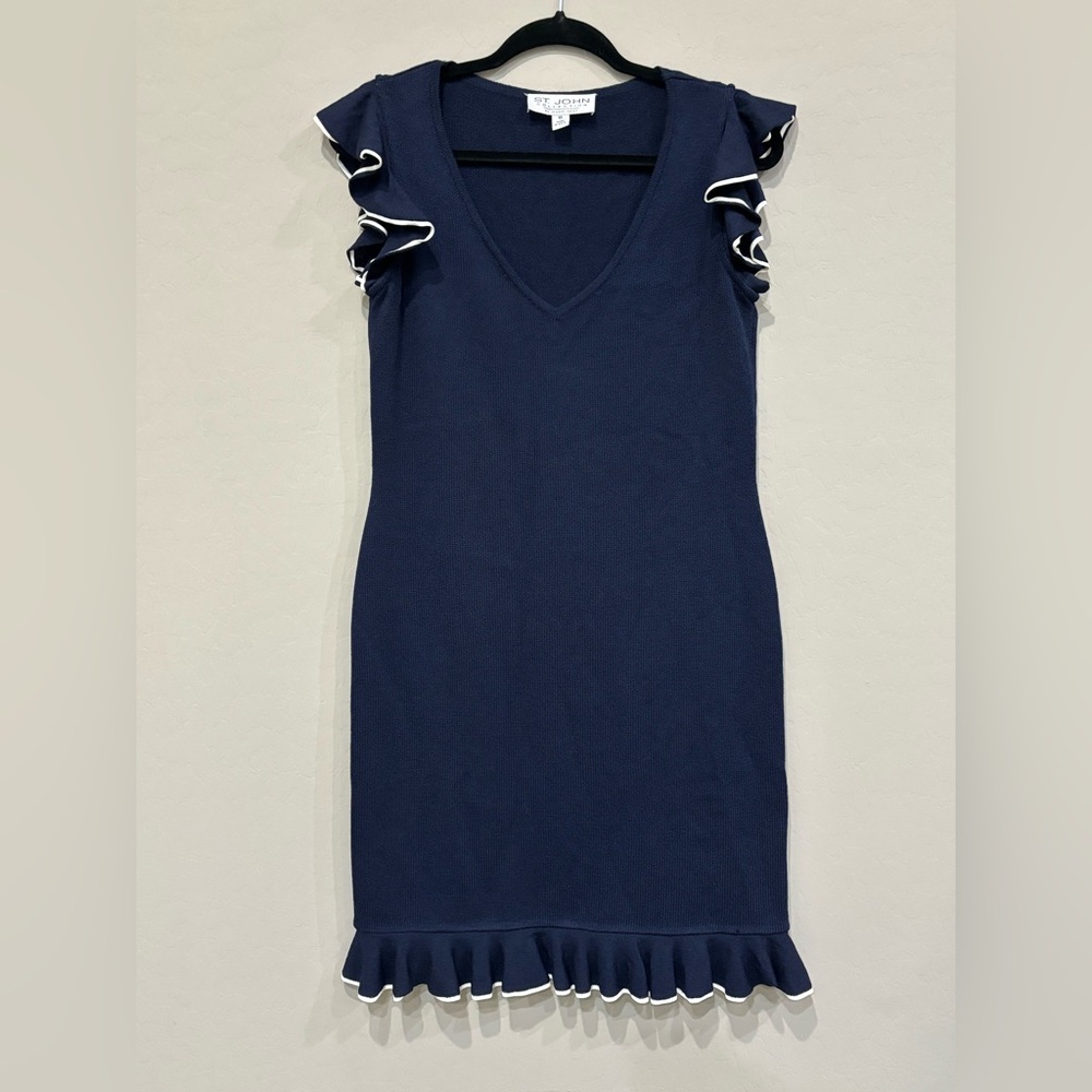 St. John Santana Navy Knit Dress Size 6